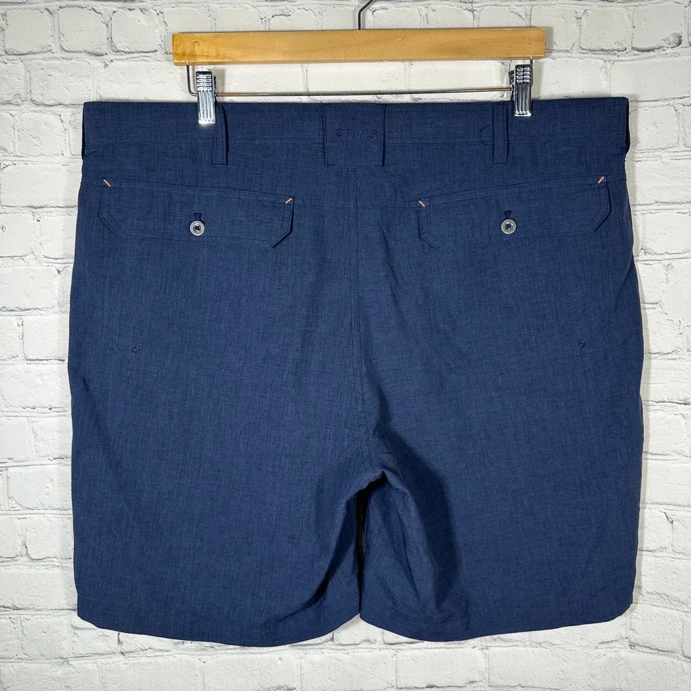 Orvis Mens Performance Shorts Navy‎ Blue Heathered Flat Front Size 42